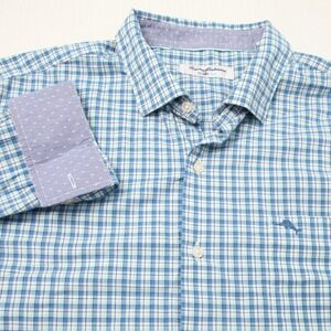 Tommy Bahama Shirt Mens Extra Large Blue Plaid Island Zone Flip Cuff Button Down